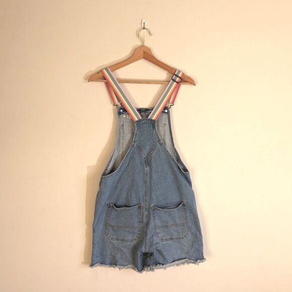 Boho Rainbow Denim Bib Overalls Shortalls - Picture 2 of 6